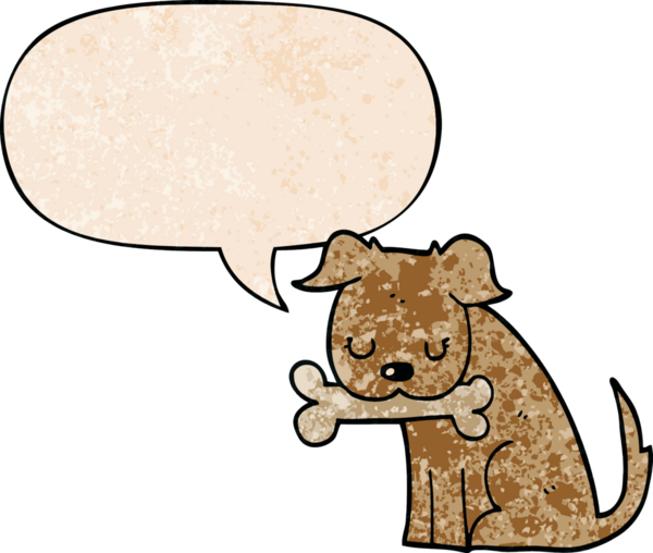 Konuşma baloncuğu olan çizgi film köpeği insan tarafından çizilmiş eski moda dokular.