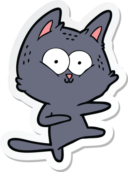 Bir insan tarafından çizilmiş çizgi film kedisinin çıkartması.