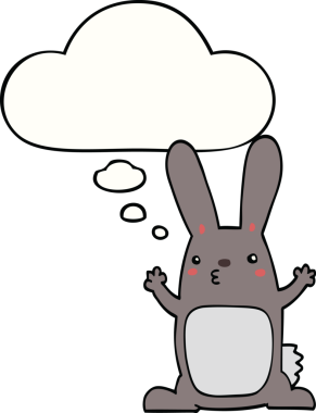 Bir insan tarafından çizilmiş düşünce kabarcığı olan çizgi film tavşanı.