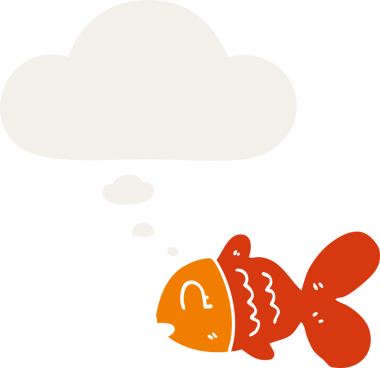 Düşünce baloncuklu çizgi film balığı insan tarafından çizilmiş.