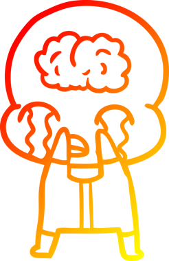 Bir çizgi filmin sıcak çizgi çizimi. Bir insan tarafından çizilmiş ağlayan büyük beyin uzaylısı.