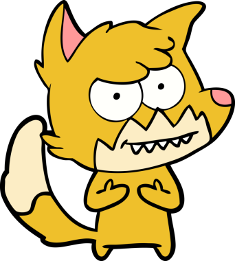 Bir insan tarafından çizilmiş sırıtan tilki çizgi filmi.