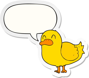 Bir insan tarafından çizilmiş balon çıkartmalı çizgi film ördeği.