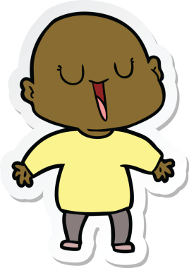 Bir insan tarafından çizilmiş mutlu, kel bir adamın çıkartması.