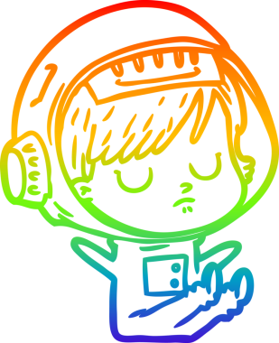 Gökkuşağı gradyan çizgi çizimi bir insan tarafından çizilmiş astronot bir kadın.