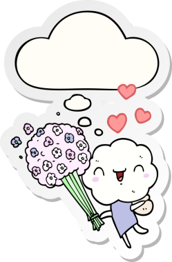 Düşünce baloncuğu insan tarafından çizilmiş bir çıkartma olan sevimli çizgi film başlıklı yaratık.