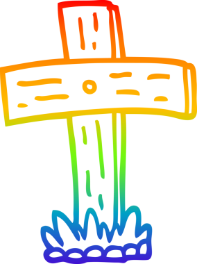 Gökkuşağı gradyan çizgi çizimi Bir insan tarafından çizilmiş mezarlık haçı