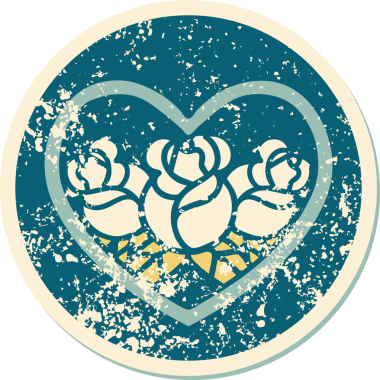 Bir insan tarafından çizilmiş kalp ve çiçeklerin sembolik depresif dövme şekli