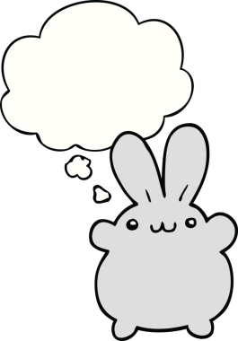 Bir insan tarafından çizilmiş düşünce kabarcığı olan çizgi film tavşanı.