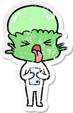 Bir insan tarafından çizilmiş iğrenç bir çizgi film uzaylısının sıkıntılı çıkartması.