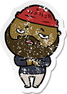 Bir insan tarafından çizilmiş sakallı endişeli bir karikatür çıkartması.