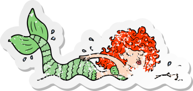 Bir insan tarafından çizilmiş karikatür deniz kızı çıkartması.