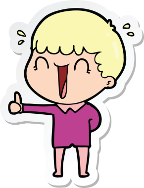 Bir insan tarafından çizilmiş, gülen bir karikatürcünün çıkartması.