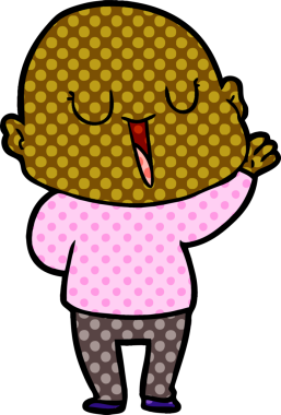 Bir insan tarafından çizilmiş mutlu, kel adam.