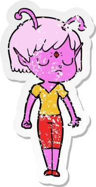 Bir insan tarafından çizilmiş uzaylı bir kızın sıkıntılı çıkartması.