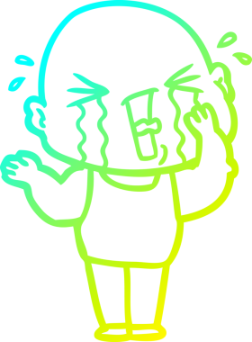 Bir insan tarafından çizilmiş, ağlayan kel bir adamın çizdiği soğuk çizgi.