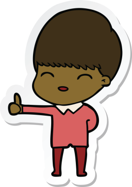 Bir insan tarafından çizilmiş mutlu bir çizgi film çocuğunun çıkartması.