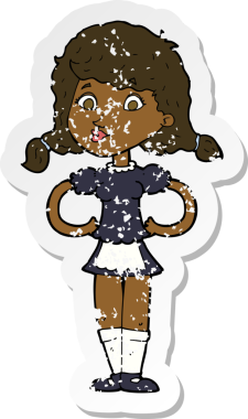 Bir insan tarafından çizilmiş mutlu bir garson kadının, gerici, sıkıntılı çıkartması.