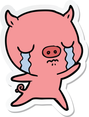 Bir insan tarafından çizilmiş, ağlayan bir domuzun çıkartması.