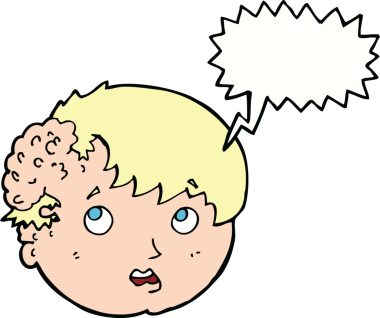 Bir insan tarafından çizilmiş konuşma baloncuğuyla kafasında çirkin bir büyüme olan çizgi film çocuğu.