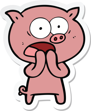 Bir insan tarafından çizilmiş domuz çizgi filmi etiketi.