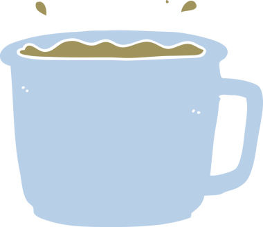 Bir insan tarafından çizilmiş düz renkli çizgi film kahve fincanı.