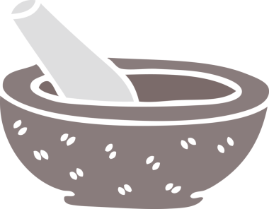 Bir insan tarafından çizilen el çizimi, çizgi film tokmağı ve havan topu.