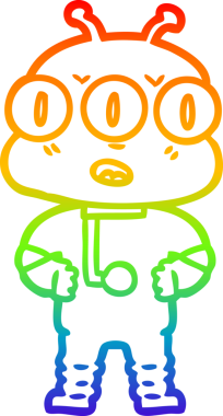 Gökkuşağı gradyan çizgi çizimi Bir insan tarafından çizilmiş üç gözlü uzaylı