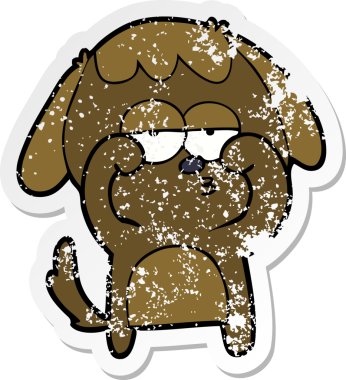 Bir insan tarafından çizilmiş yorgun bir köpeğin sıkıntılı çıkartması.