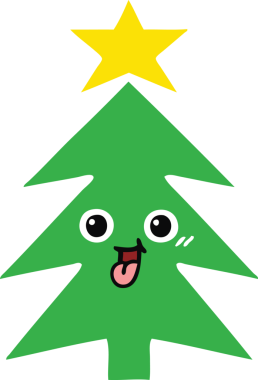 Bir insan tarafından çizilmiş bir noel ağacının düz renkli retro karikatürü