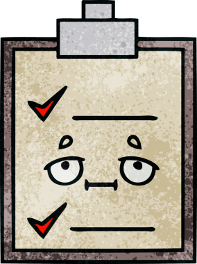 Bir insan tarafından çizilmiş kontrol listesinin retro grunge desen karikatürü