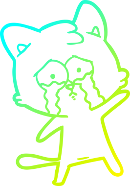 Bir insan tarafından çizilmiş ağlayan çizgi film kedisinin soğuk gradyan çizgisi.