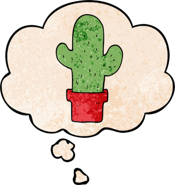 Düşünce baloncuklu çizgi film kaktüsü insan tarafından çizilmiş grunge desen tarzı.