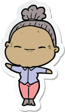 Bir insan tarafından çizilmiş barışçıl yaşlı bir kadının çıkartması.