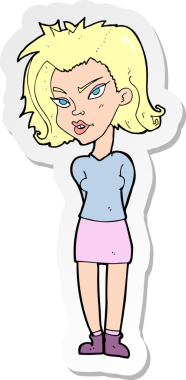 Bir insan tarafından çizilmiş bir karikatür kadının çıkartması.