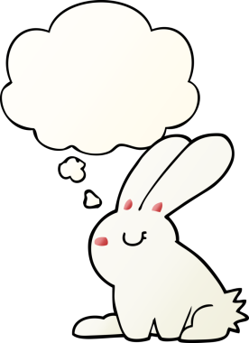 Düşünce baloncuklu çizgi film tavşanı bir insan tarafından çizilmiş.