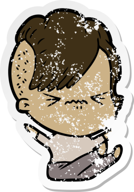 Bir insan tarafından çizilmiş sinirli bir hippi kızın sıkıntılı çıkartması.