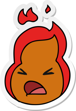 Etiket çizimi: illüstrasyon kawaii Bir insan tarafından çizilmiş sevimli ateş alevi