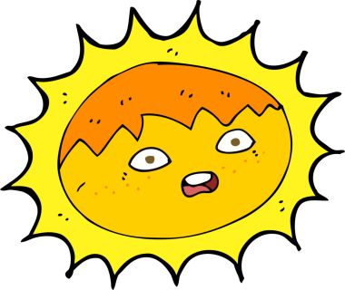 Bir insan tarafından çizilmiş çizgi film güneşi.