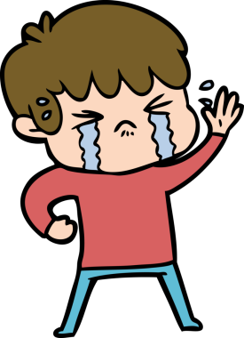 Bir insan tarafından çizilmiş ağlayan çizgi film çocuğu.