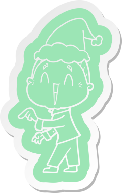 Bir insan tarafından çizilmiş Noel Baba şapkası giyen mutlu yaşlı bir kadının garip çizgi film etiketi.