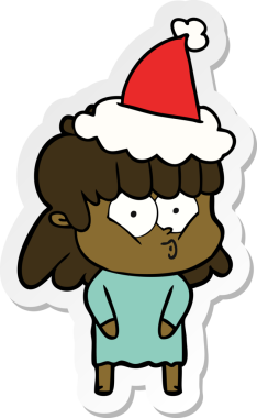 Bir insan tarafından çizilmiş Noel Baba şapkası giyen ıslık çalan bir kızın el yazısı.