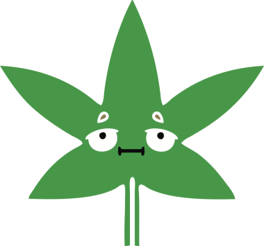 Bir insan tarafından çizilmiş marihuana yaprağının düz renkli retro karikatürü