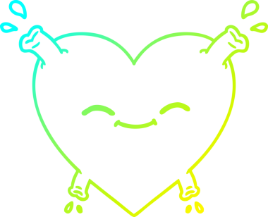 Bir insan tarafından çizilmiş mutlu bir kalbin soğuk gradyan çizgisi.