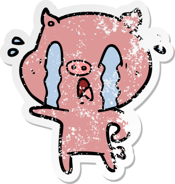 Bir insan tarafından çizilmiş ağlayan domuz çizgi filminin hüzünlü çıkartması.