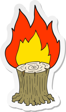 Çizgi film çıkartması. Bir insan tarafından çizilmiş büyük ağaç kütüğü.