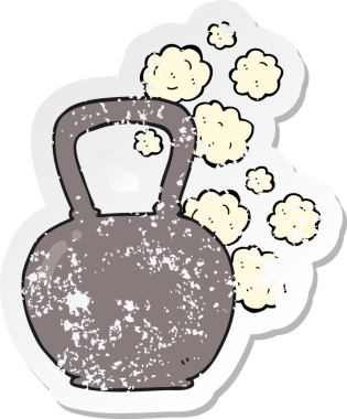 Bir insan tarafından çizilmiş ağır çaydanlık çanı karikatürünün gerilimli yapıştırması.