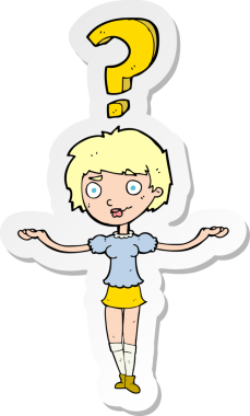 Bir insan tarafından çizilmiş sorular soran bir karikatür kadının çıkartması.