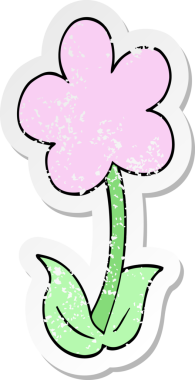 Bir insan tarafından çizilmiş şirin bir karikatür çiçeğinin sıkıntılı çıkartması.