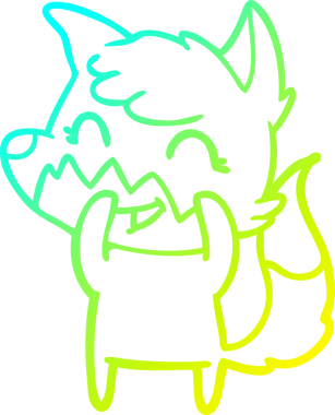 Bir insan tarafından çizilmiş mutlu bir tilkinin soğuk çizgi çizimi.